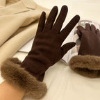 Lengthened Dralon Warm Gloves for Women - Perfect for Cycling and Driving in Autumn and Winter Brown Free Size