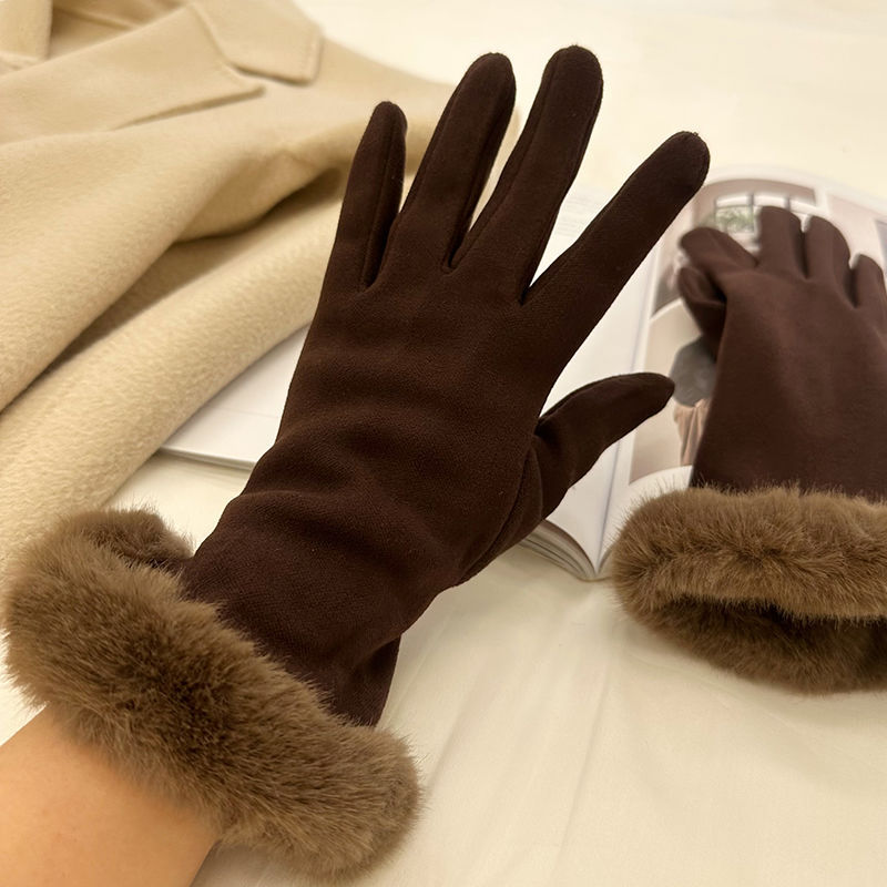 Lengthened Dralon Warm Gloves for Women - Perfect for Cycling and Driving in Autumn and Winter Brown Free Size