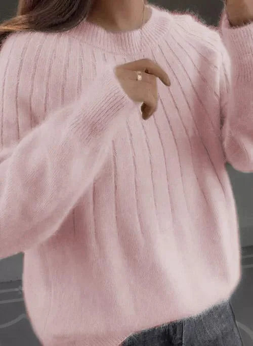 Women's Round Neck Sweater Pink One size