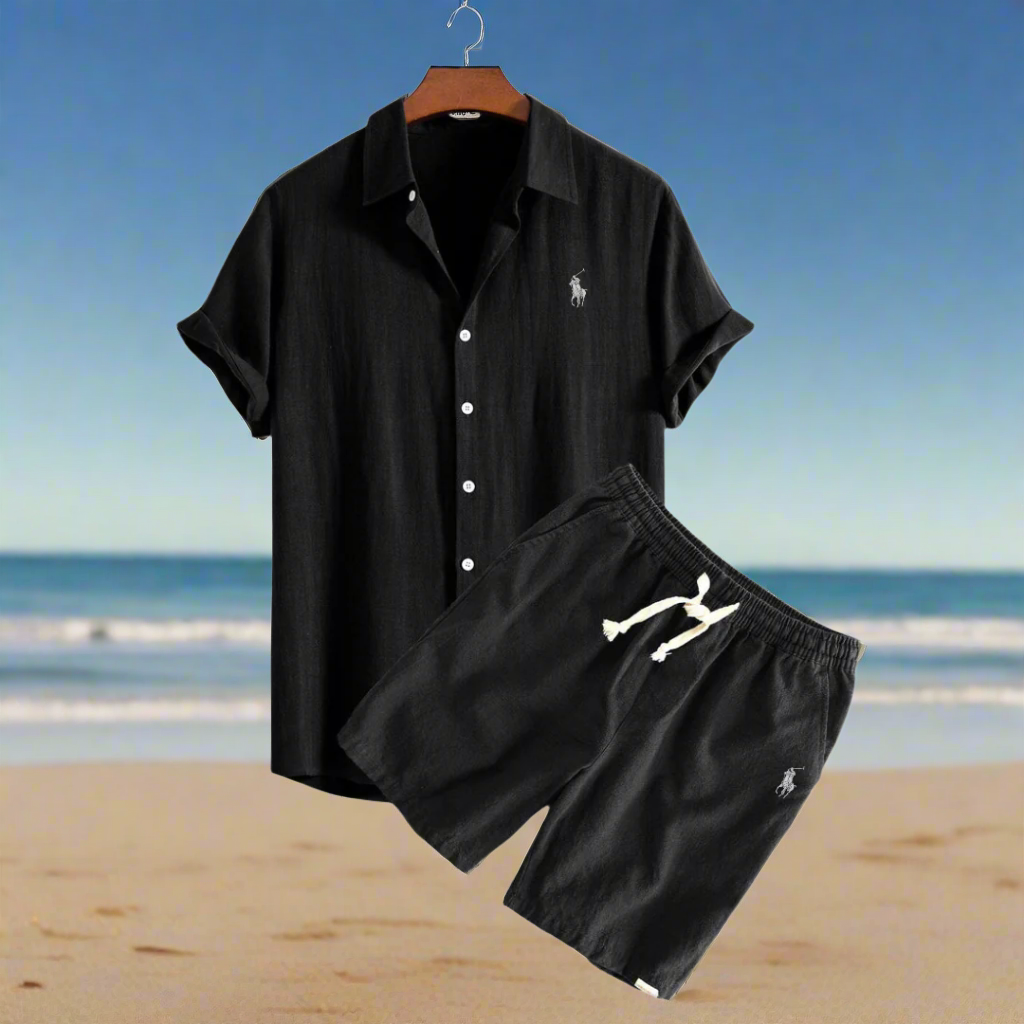 Linen Shirt and Shorts Set for Relaxed Vacation Outfit Black