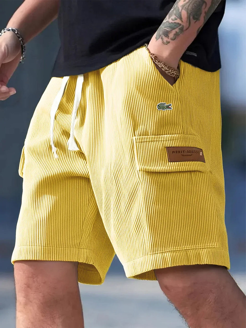 Men’s Loose Striped Casual All-Match Shorts Yellow