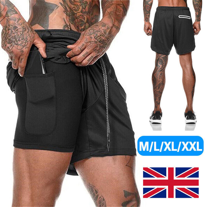 Mens Quick Dry 2 In 1 Running Shorts With Phone Pocket-MODAUTLET