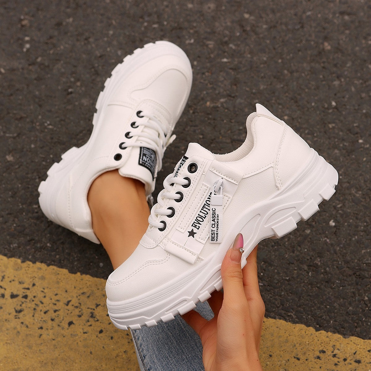 Women's Casual Thick-Soled Sneakers White