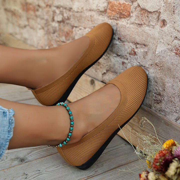 Women's Slip-On Flats with Round Toe and Knit Mesh Design-MODAUTLET