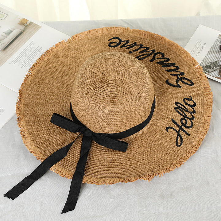 Lace Up Large Brim Straw Hat for Women - Perfect Beach Cap