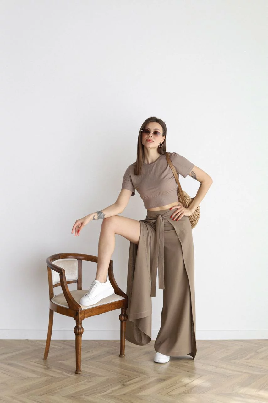 Ophelia | Wide-cut women's linen pants Coffee