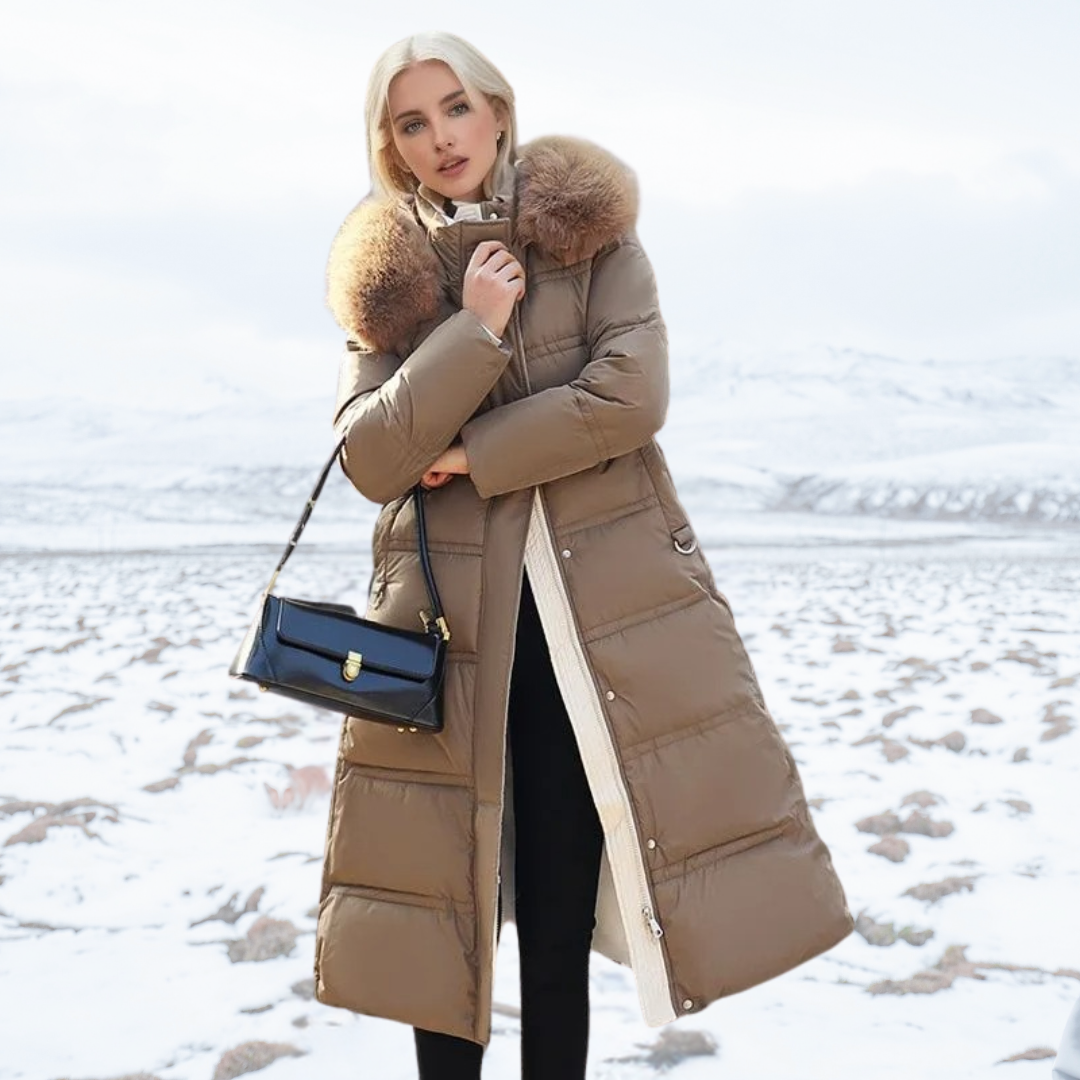 Luxurious Winter Jacket for Women Coffee fur collar