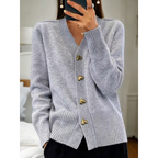 Chic Button-Up Cardigan with Gold Heart Accents Grey