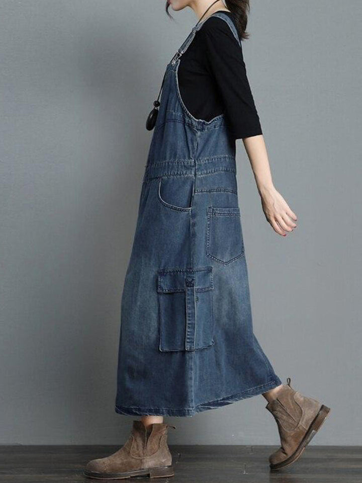 Løs denim overallkjole til kvinder