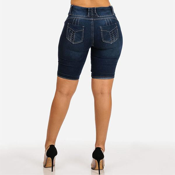 Women's Mid Rise Button-Up Stretch Denim Shorts - Clearance Sale