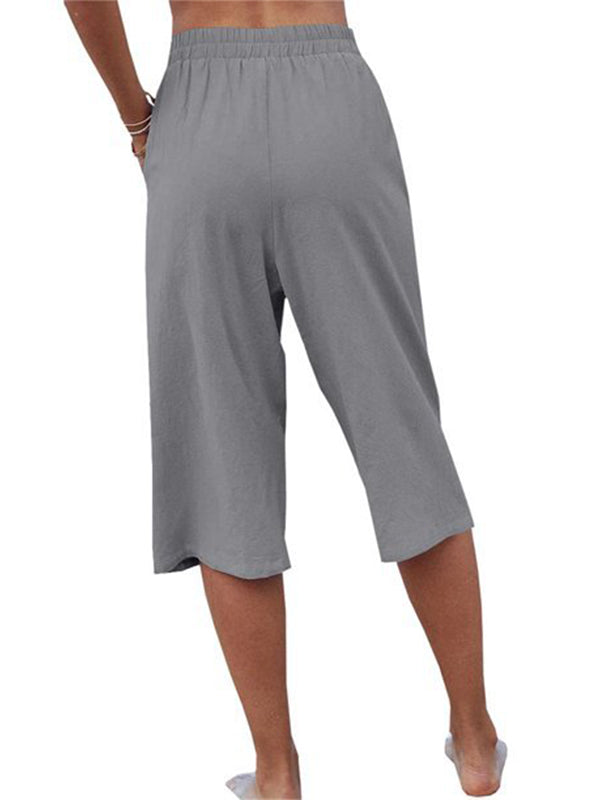 Women's Casual Cotton Elastic Waist Capris