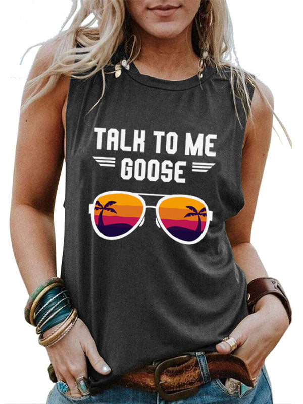 Women's Slogan Sleeveless Vest - Talk to Me Goose Design