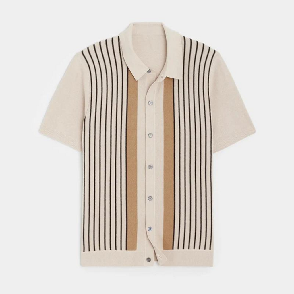 Men's Vintage Striped Summer Polo Shirt Apricot