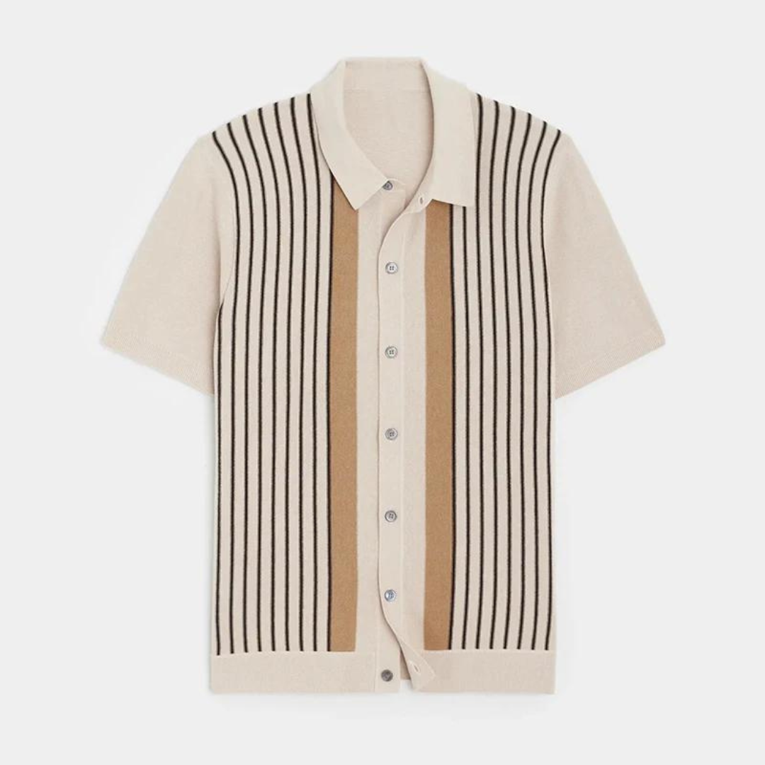 Men's Vintage Striped Summer Polo Shirt Apricot