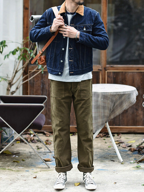 Men's Straight Casual Pants Inspired by Military Fatigue Style