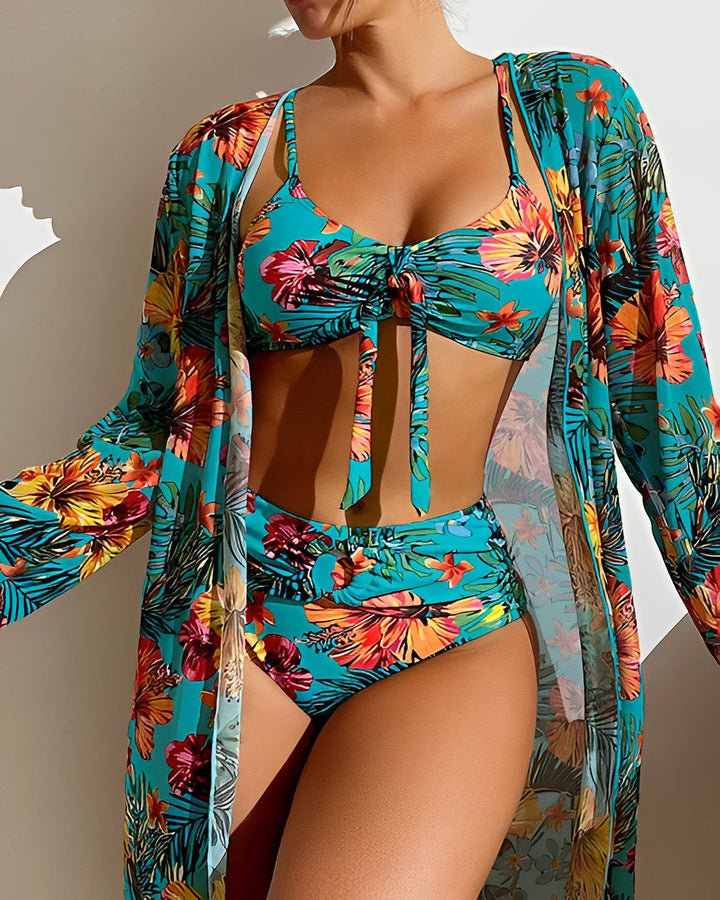 Women's Tropical Print Bikini Set with Cover-Up-MODAUTLET