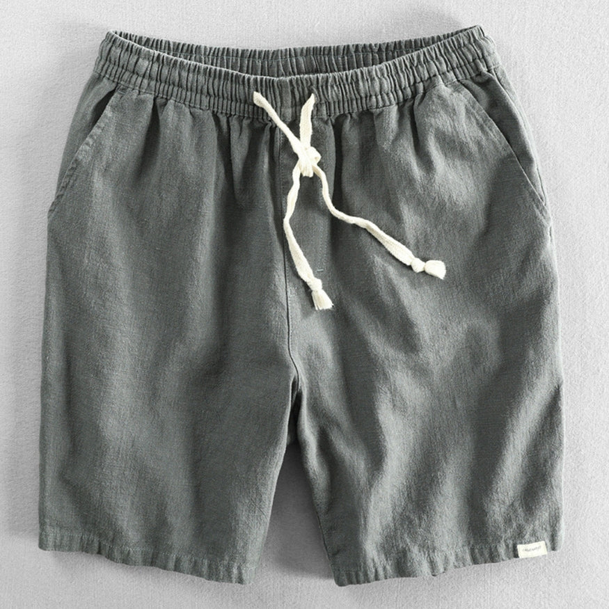 Mens Japan Style Shorts Cotton Blend With Elastic Drawstring Gray