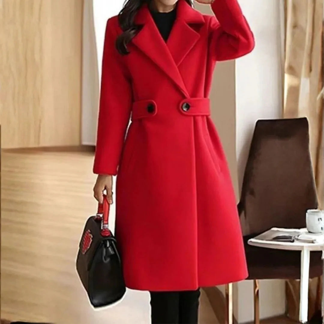 Longline Wool Belted Waist Coat Red