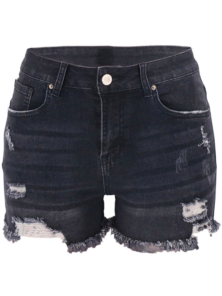 Women's Distressed Jean Shorts with Frayed Hem