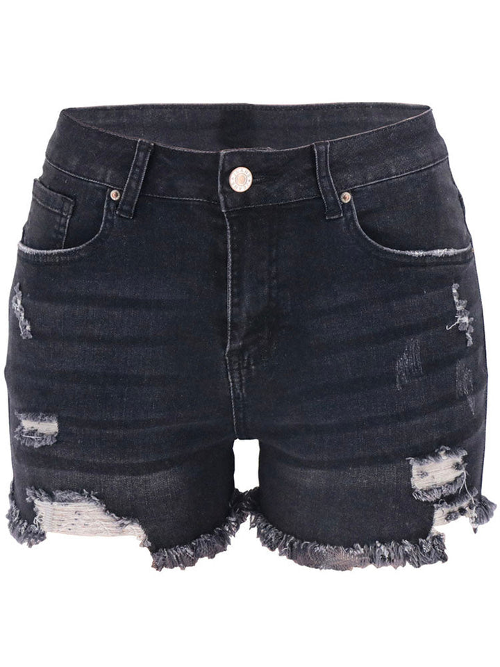 Women's Distressed Jean Shorts with Frayed Hem