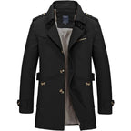 Men's Knee-Length Trench Coat with Belt – Timeless Style & Comfort Black
