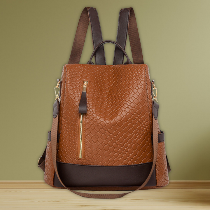 Soft Leather Woven Backpack For Women With Ample Storage-MODAUTLET