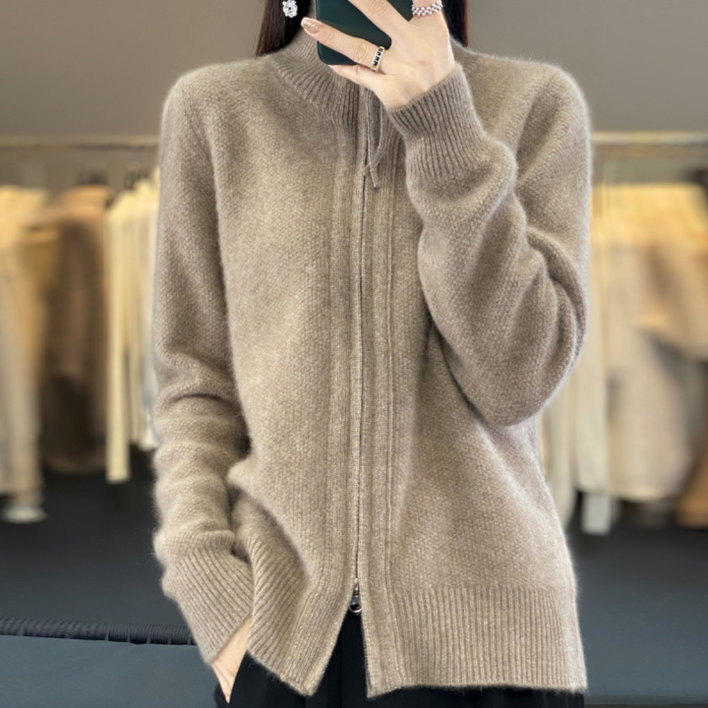 Cozy Wool Cashmere Zip Cardigan Light Brown