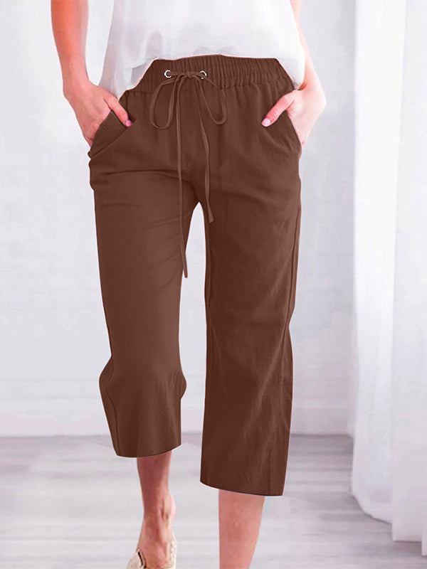 Women's Solid Color Drawstring Casual Cropped Pants