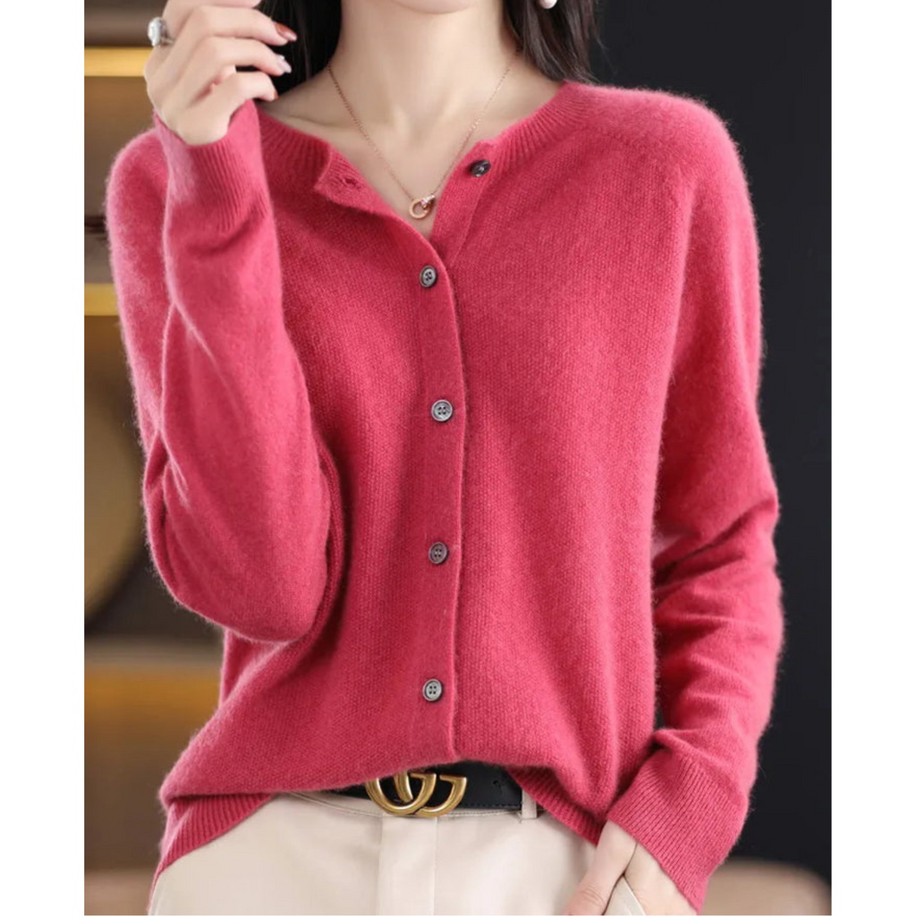 Cozy Cashmere Blend Wool Cardigan for Women Dark pink