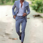 Breathable Linen Suit For Men Summer Two Piece Outfit Gray
