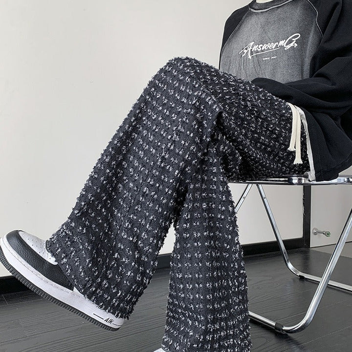 Men's Wide Leg Distressed Pants with 3D Texture for Comfort-MODAUTLET