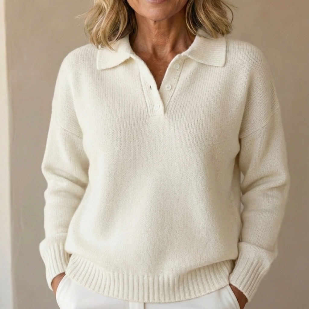 Women's Buttoned Collar Sweater White