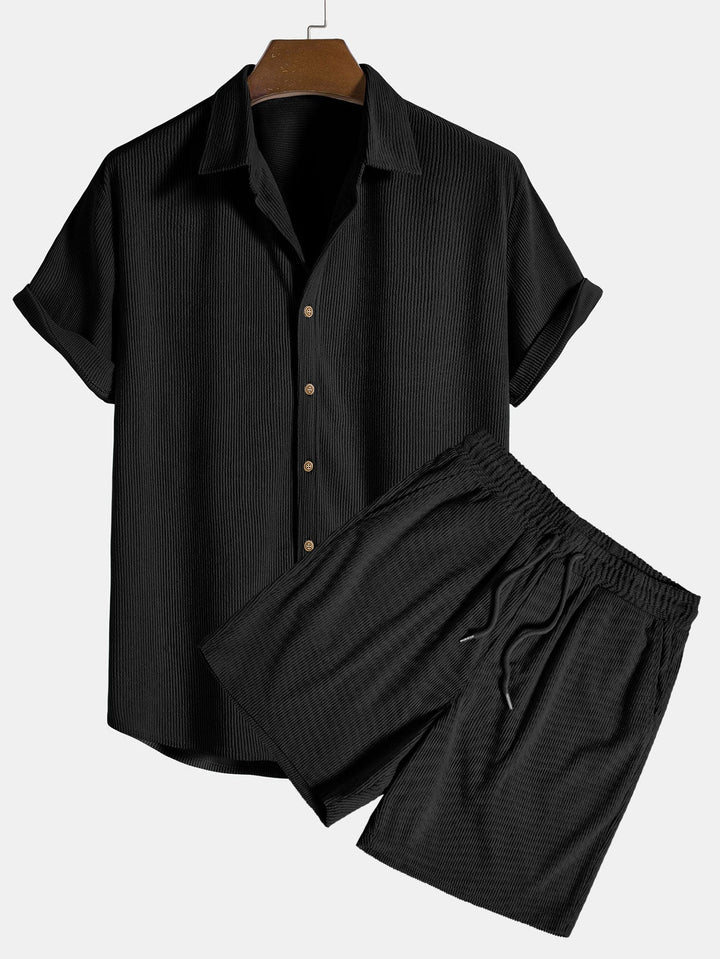 Conjunto de Camisa y Pantalones Cortos de Verano para Hombre - Atuendo Elegante de Dos Piezas