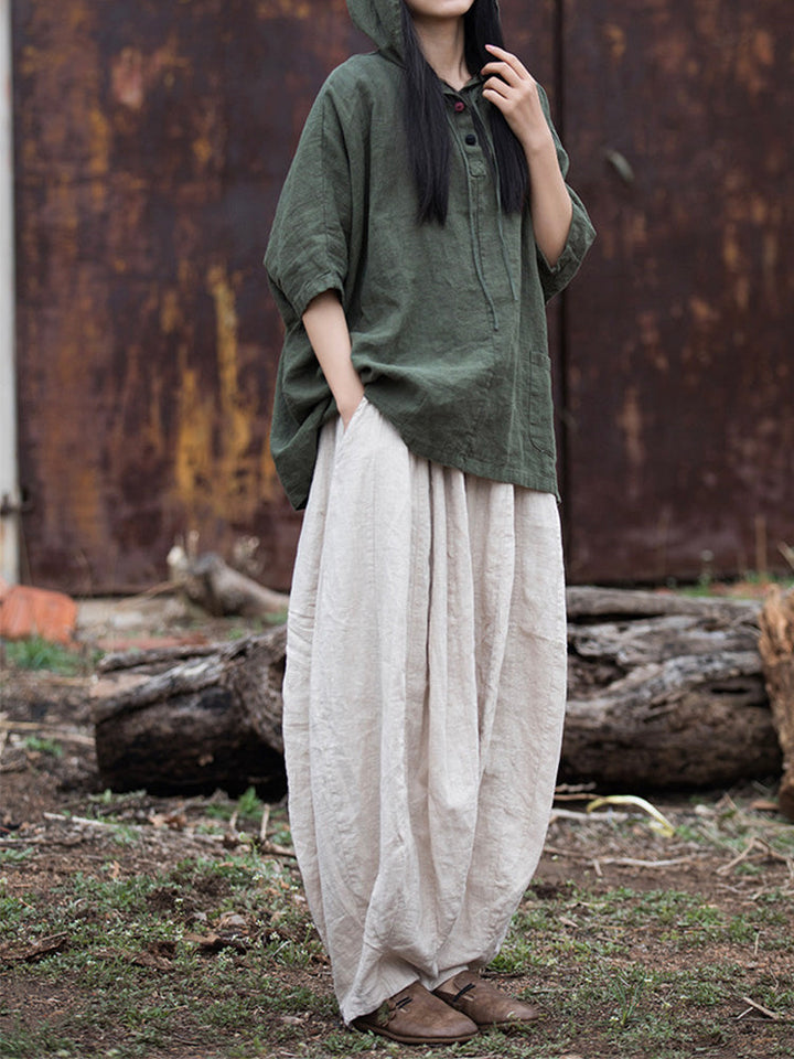 Damen Oversize Hoodie aus Baumwolle und Leinen für den Alltag