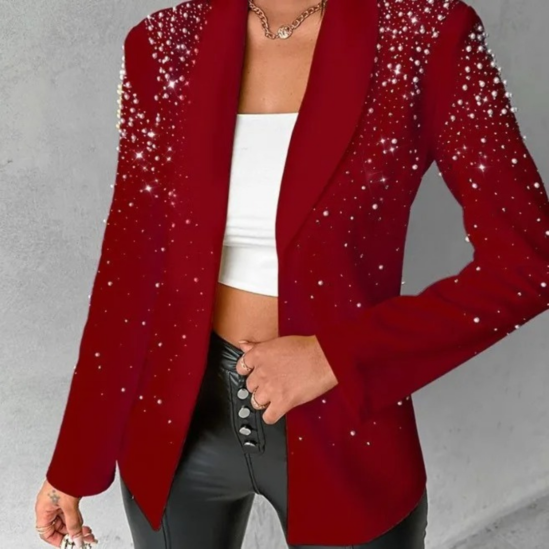 Women's Pearl-Embellished Tailored Blazer-MODAUTLET
