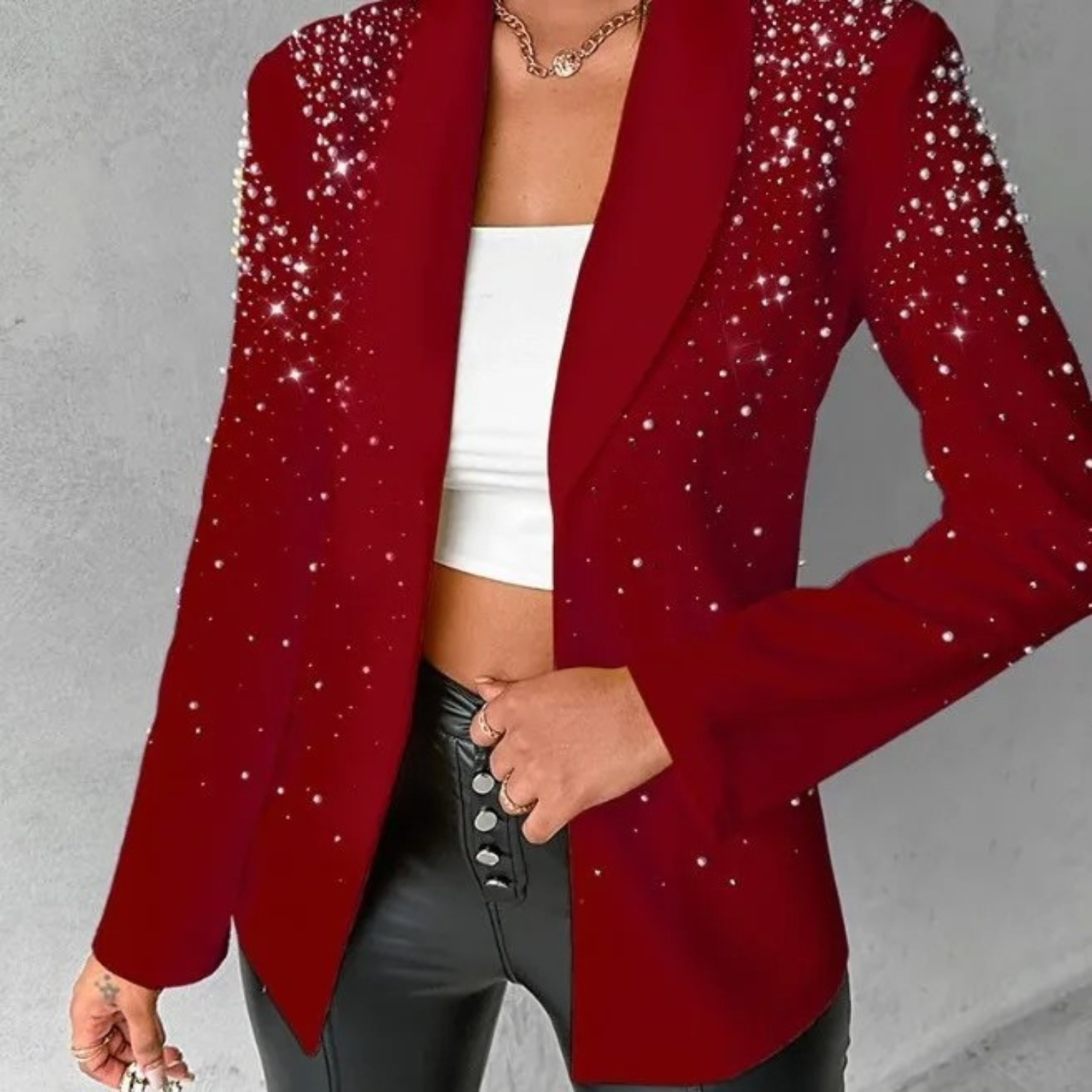 Women's Pearl-Embellished Tailored Blazer Red