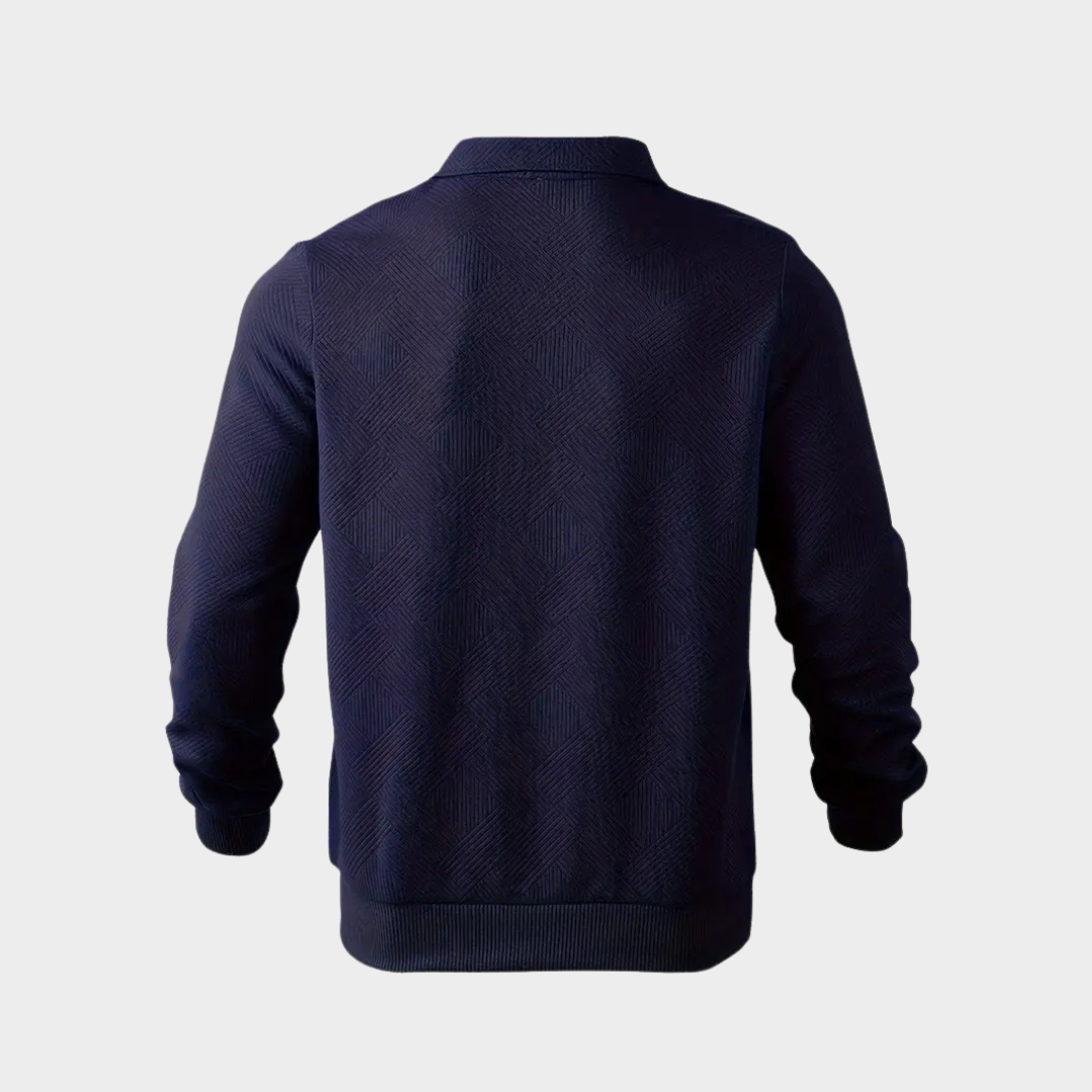 Men's Textured Knit Half-Zip Collared Sweatshirt