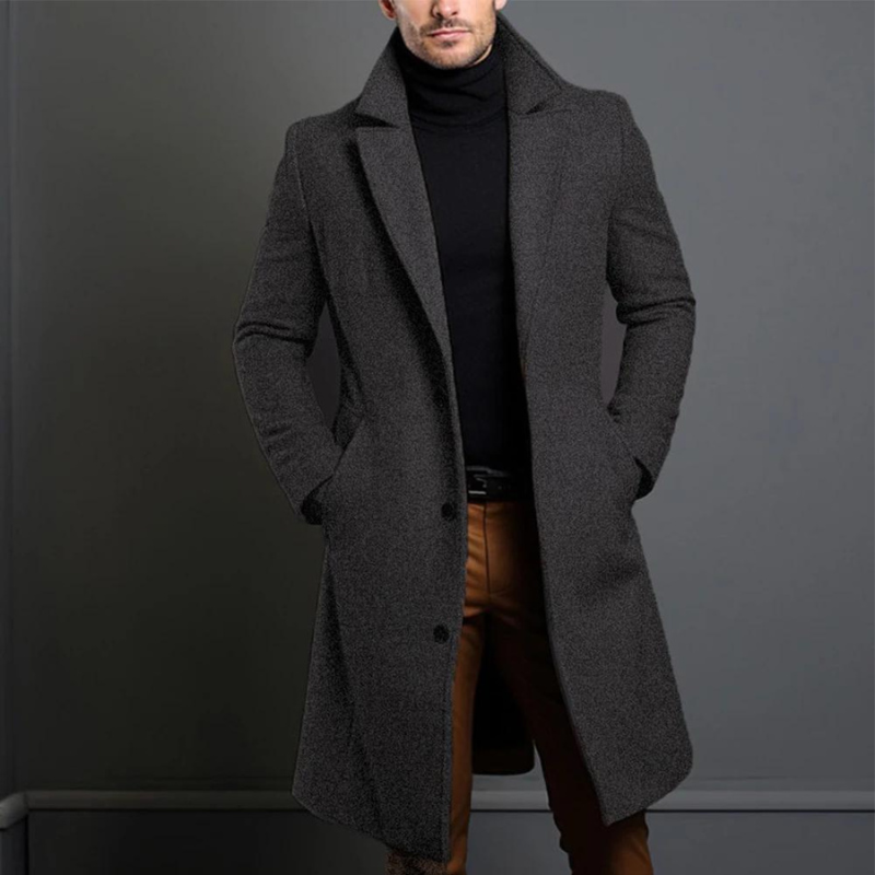 Men's Knee-Length Tailored Overcoat – Elegant Comfort Grey