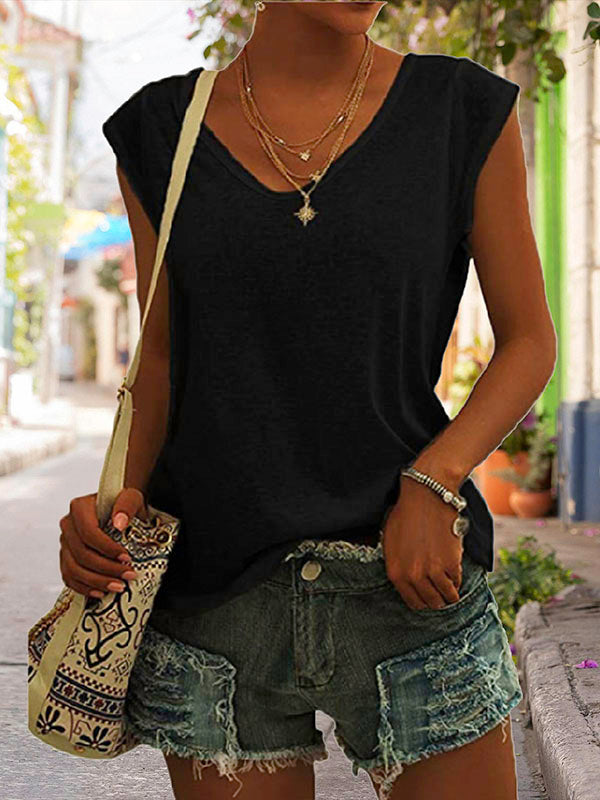 Damen T-Shirt mit V-Ausschnitt, kurzen Kappenärmeln und lockerem Schnitt