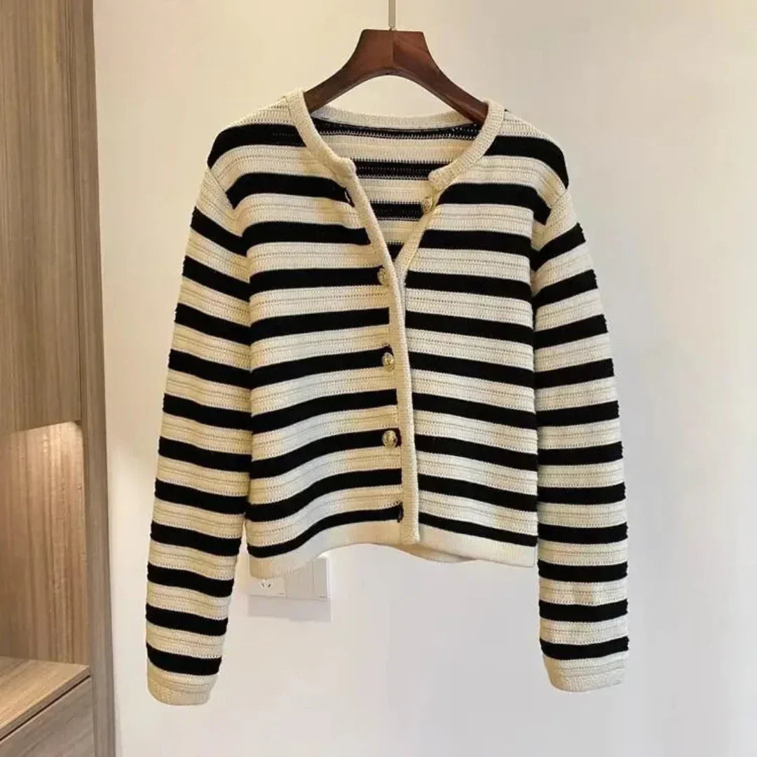 Classic Striped Cardigan for Women - Everyday Office Knitwear-MODAUTLET