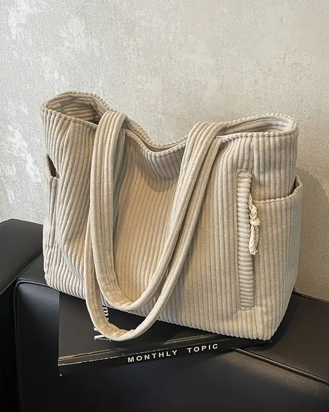 Women's Soft Everyday Tote Bag with Rope Detail-MODAUTLET