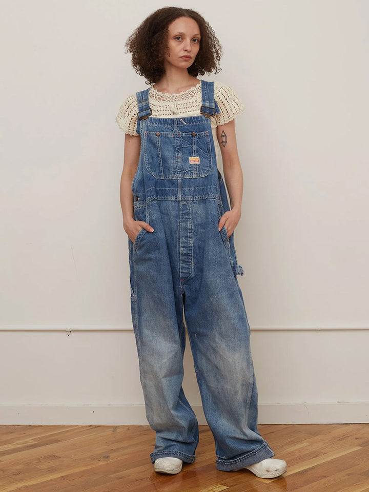 Salopette con pettorina a gamba larga effetto vintage da donna