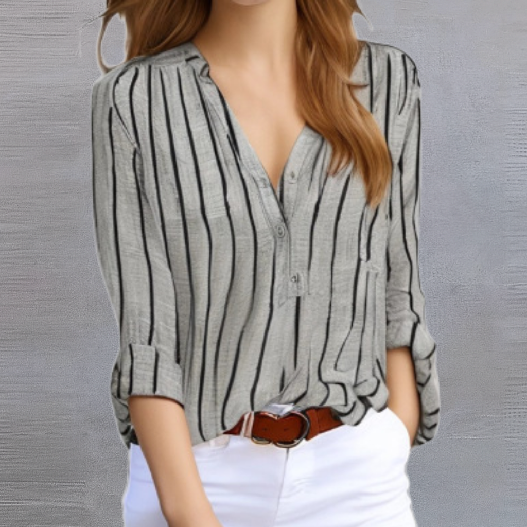 Women's Chic Vertical Stripe Blouse Light Gray