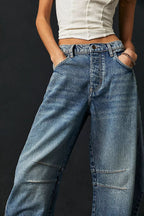 High-Stretch Mid-Rise Barrel Jeans