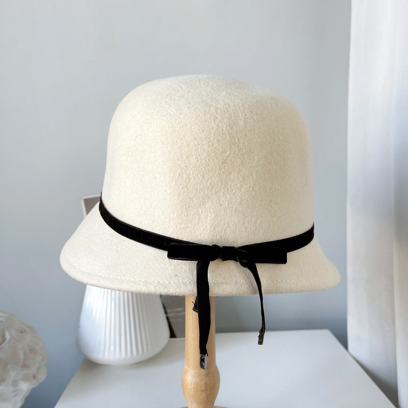 Sombreros elegantes de fieltro de lana con lazo sofisticado para mujer