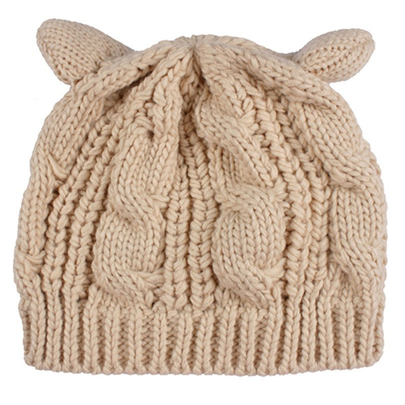 Gorro tejido a mano con orejas de gato 3D lindo para uso en invierno