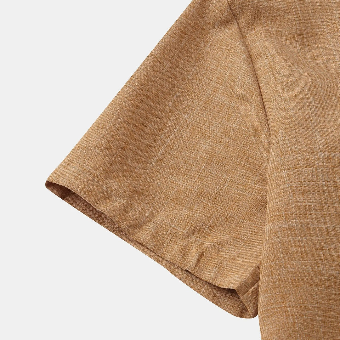 Lightweight Cotton Linen Short Sleeve Shirt Mandarin Collar-MODAUTLET