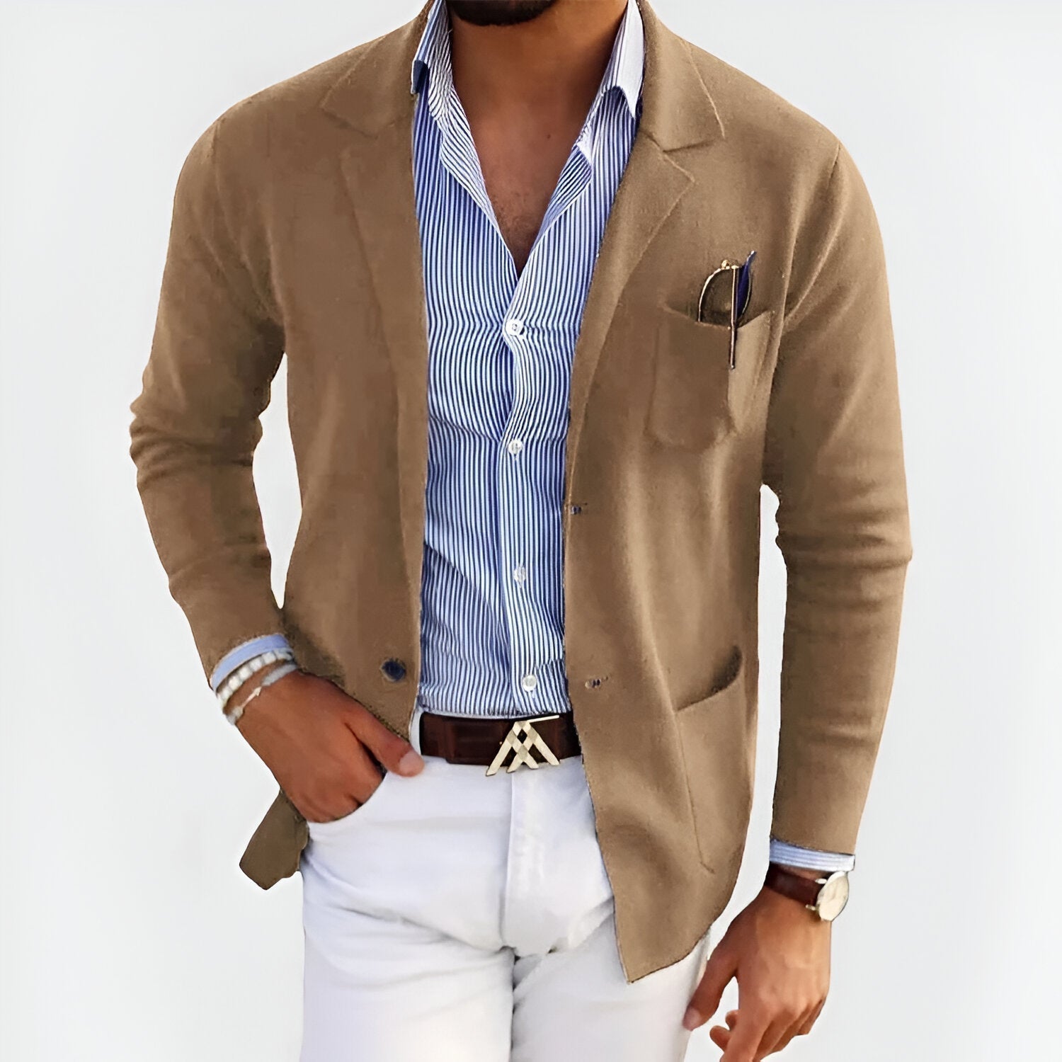 Lightweight Breathable Summer Knit Blazer for Warm Weather Beige