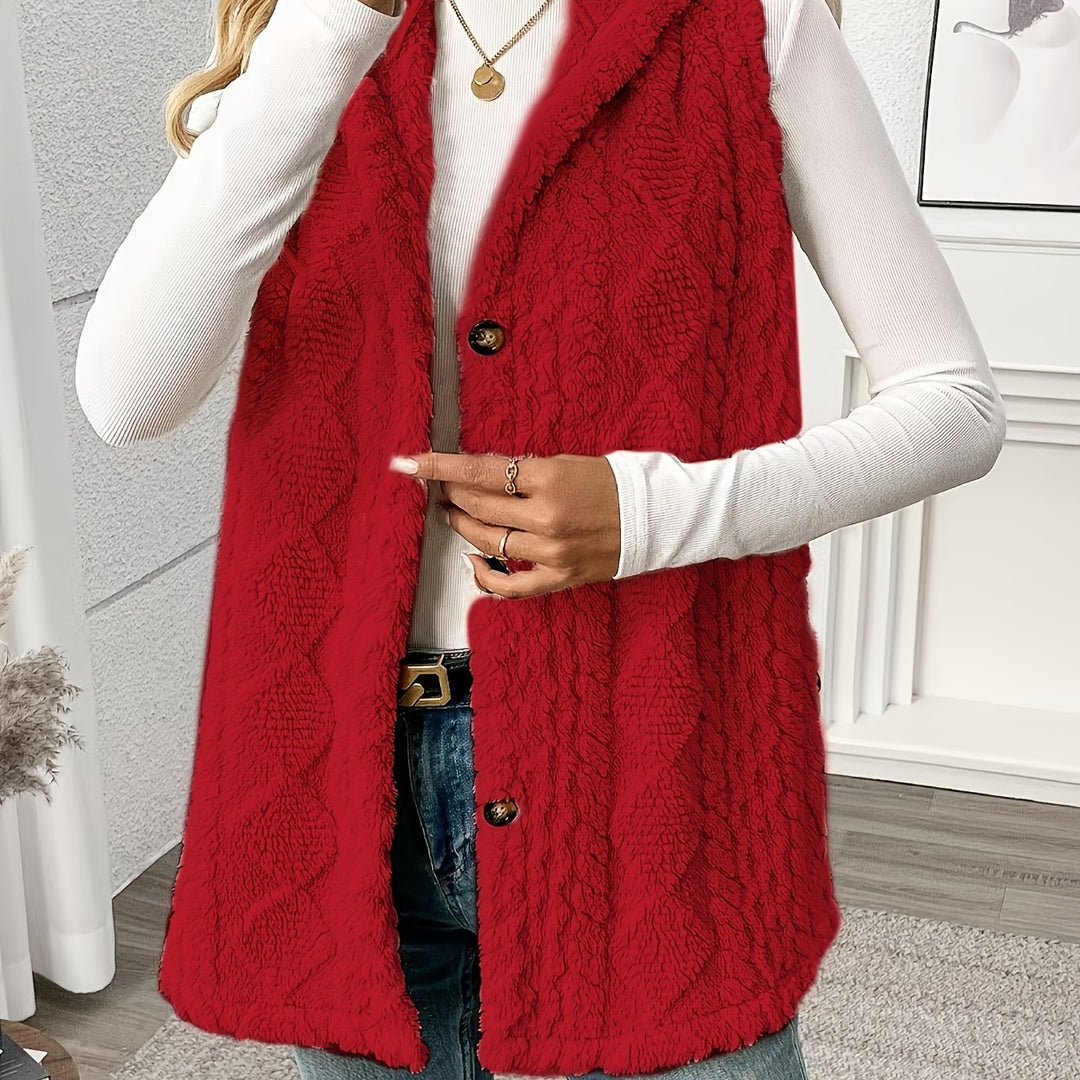 Gilet douillet sans manches à capuche pour femme