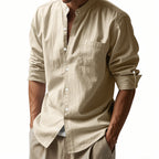 Men’s Stand‑Collar Long‑Sleeve Shirt with Pockets